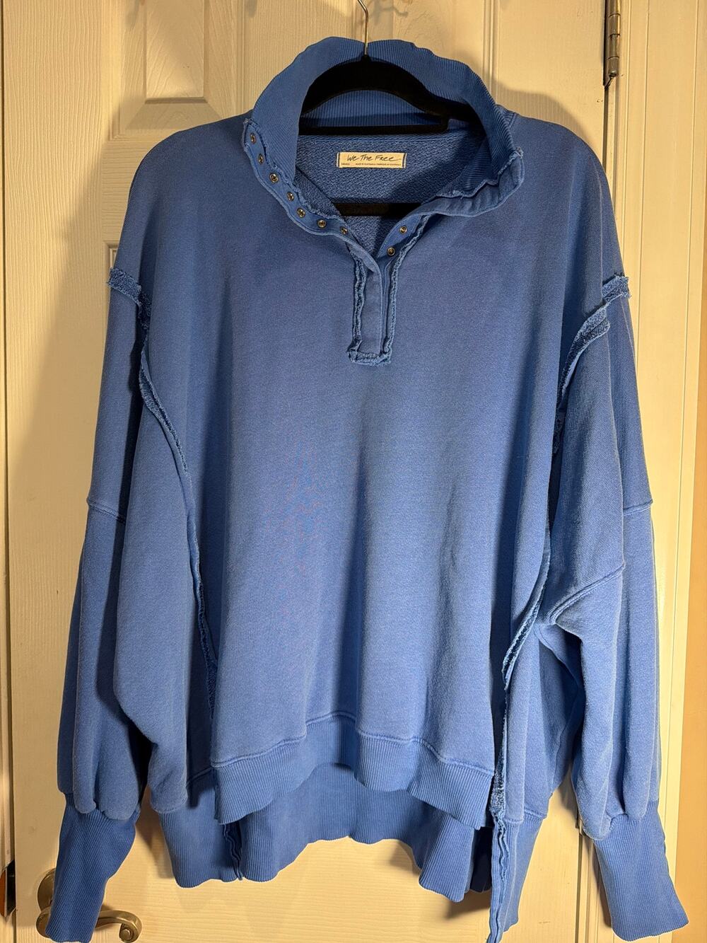 Free People We the Free Oversize snap-collar pullover Sweatshirt Blue Size S